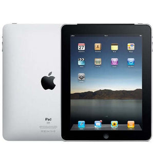 Apple iPad shown from the front and back, featuring iOS apps.